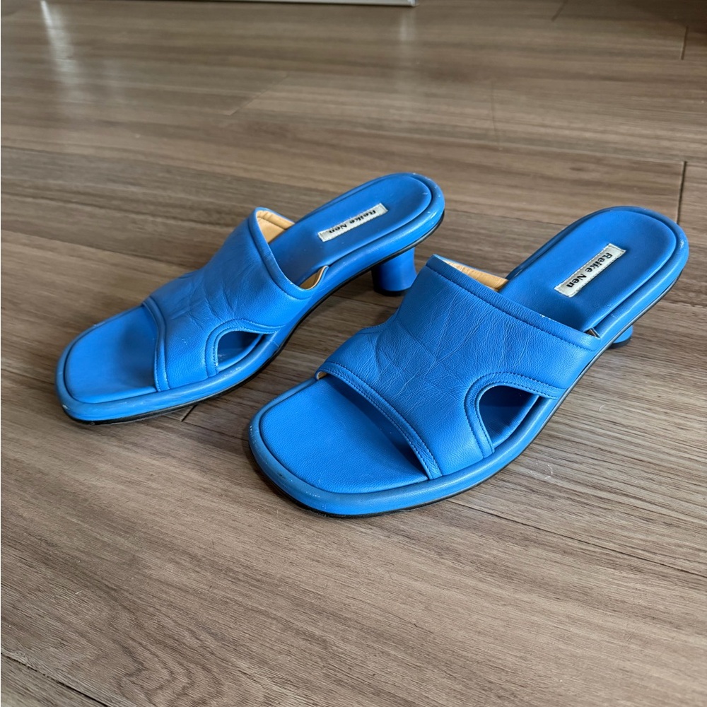 Blue Leather Women's Mules